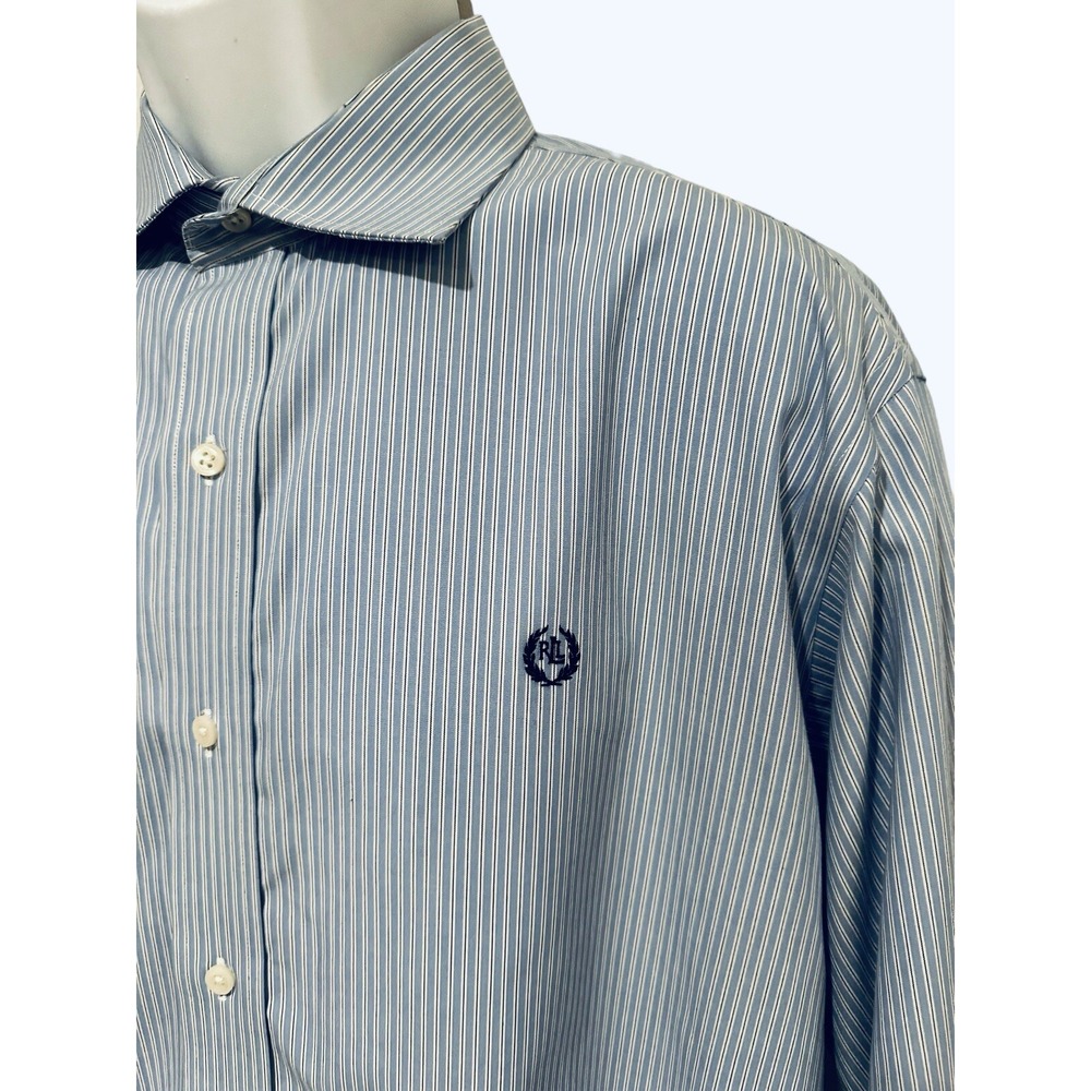 Lauren Ralph Lauren Men Shirt Dress Blue‎ White Pinstripe Button LRL Crest XL 17